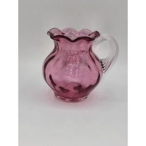 Pilgrim Glass Cranberry Hand Blown Creamer Pitcher Clear Applied Handle